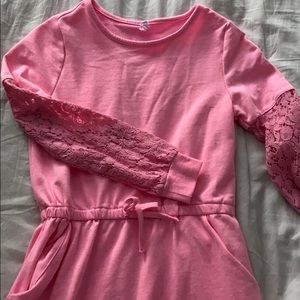 Pink sweatshirt dress with lace arms